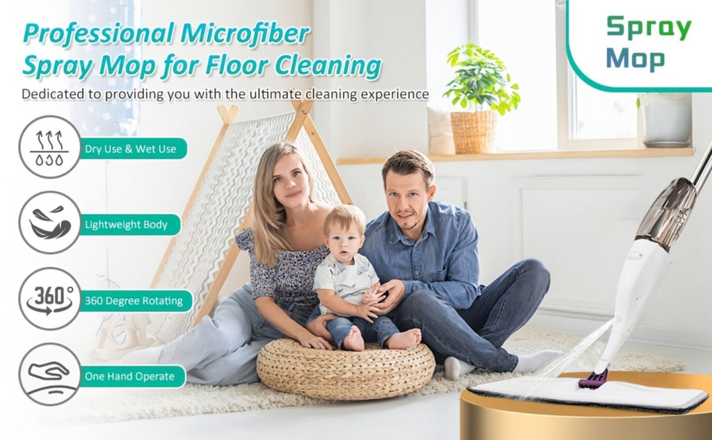 Spray Mop with 3 Washable Microfiber Carbon Fiber Pads Water Spraying Flat Mop Wet Dry Dual Use Floor Cleaning for Hardwood Laminate Tile Ceramic 4pc White
