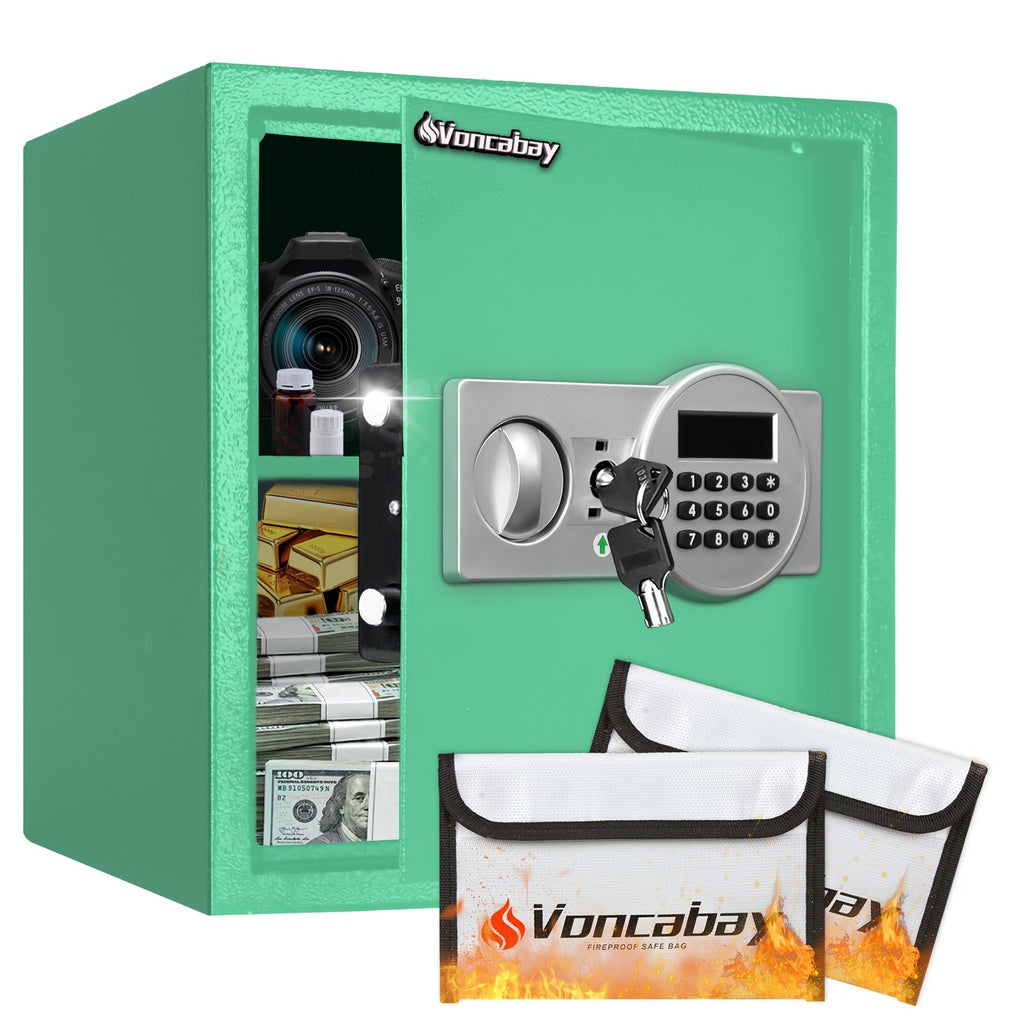 Home Security Safe Box with Sensor Light & Fireproof Bag ¨C Digital Keypad Lock Box with Backup Keys for Cash, Jewelry & Valuables ¨C Wall, Floor & Closet Mountable Safe (Multiple Sizes & Colors)
