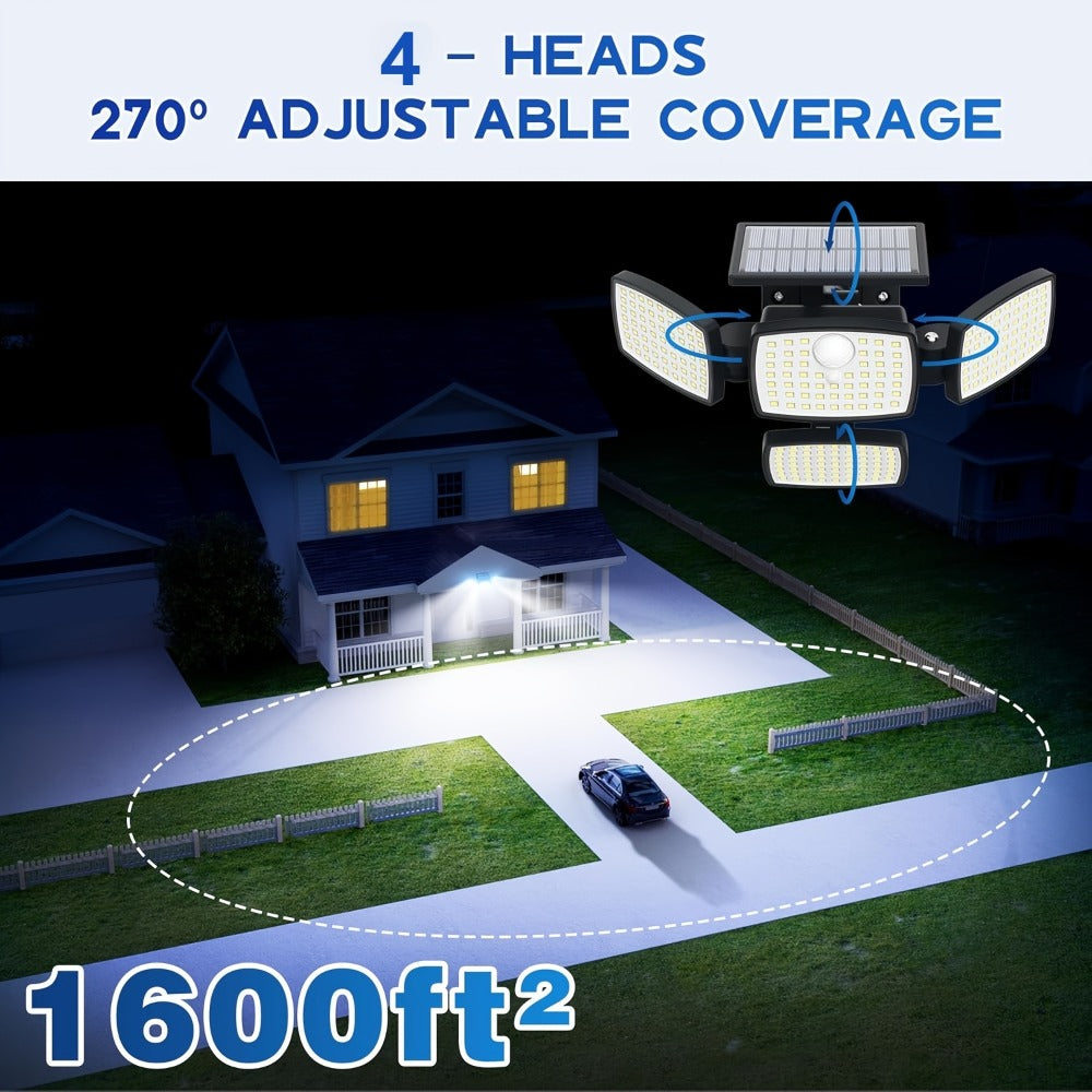 Solar Outdoor Motion Sensor Light 4-Head 3000LM ¨C 270¡ã Wide Angle, 3 Modes, IP65 Waterproof, Remote Control, Solar Flood Light for Garden Backyard Garage Wall Yard, 1/2/4 Pack