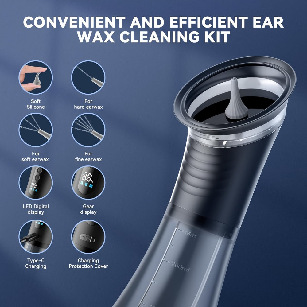 Electric Ear Cleaning System Professional Edition 3-Speed Hydraulic ¨C Visual Waste Tank, Ear Dryer, USB Charging, Dry Dirty Storage, Safe Home Ear Wax Removal Kit Christmas Gift