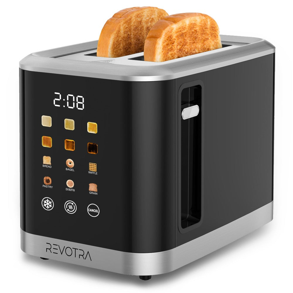 Stainless Steel Toaster 2 Slice with LED Display & Extra Wide Slots ¨C 6 Shade Settings, Defrost Reheat Cancel Functions, Removable Crumb Tray, Compact Design for Bagels, Waffles & Bread
