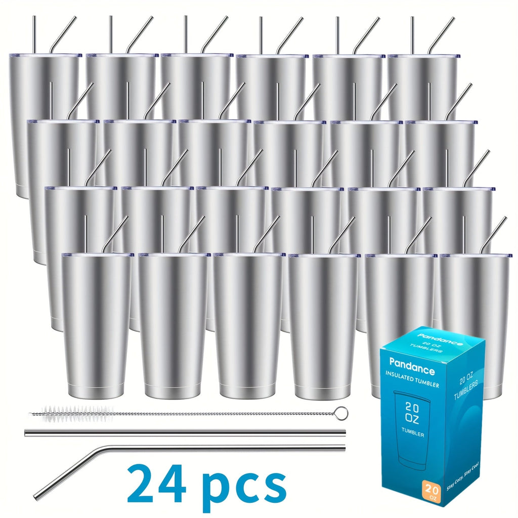 Stainless Steel Insulated Tumblers with Lid and Straw Bulk 20oz 304 Double Wall Vacuum Travel Mug for Hot Iced Coffee Drinks Water Cup Set 8pcs 12pcs 24pcs White Navy Blue Red Silver Black Mix
