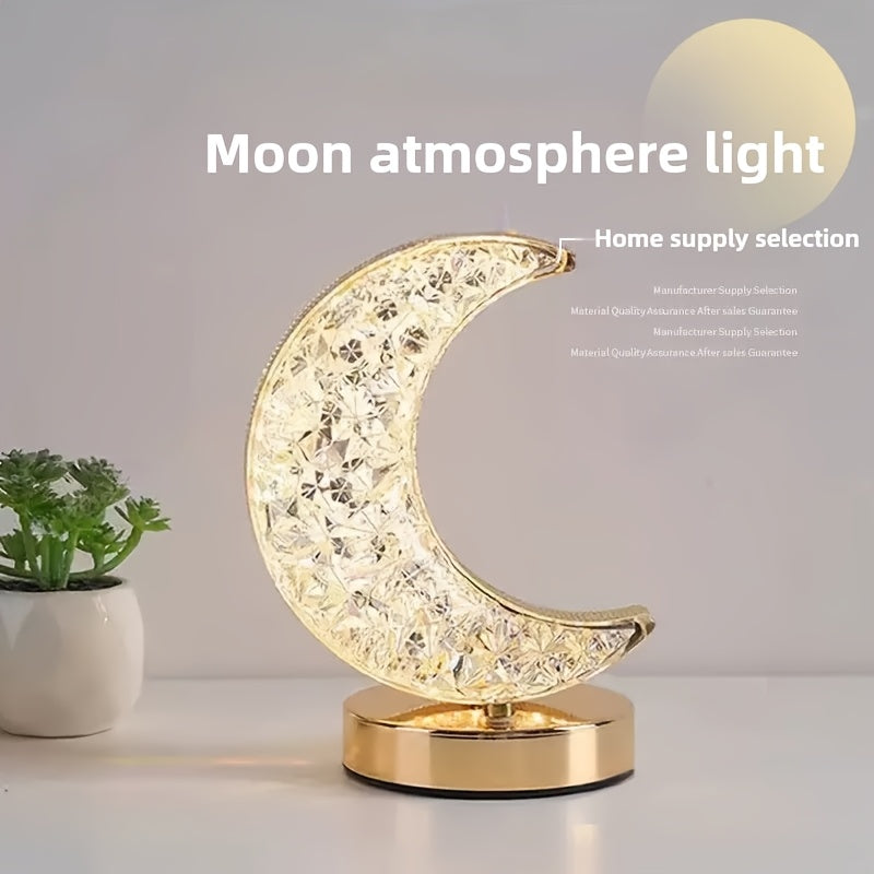 Crystal Touch Table Lamp Rechargeable ¨C Moon & Star Dimmable LED Night Light with 3-Color Modes for Bedroom, Living Room & Christmas Decoration
