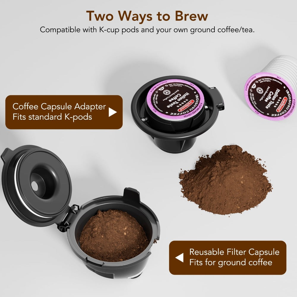 Single Serve Coffee Maker K-Cup Pod & Ground Coffee Compatible 1200W Coffee Machine 40Oz Water Tank Self-Clean Quick Heating for Home Office Kitchen
