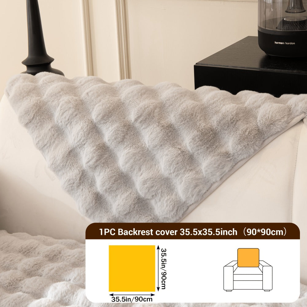 Bubble Soft Faux Rabbit Fur Sofa Cover - Non-Slip Silicone Backing Stretchable Slipcover Pet Friendly Machine Washable for Living Room Bedroom Dorm, 4 Colors Multiple Sizes