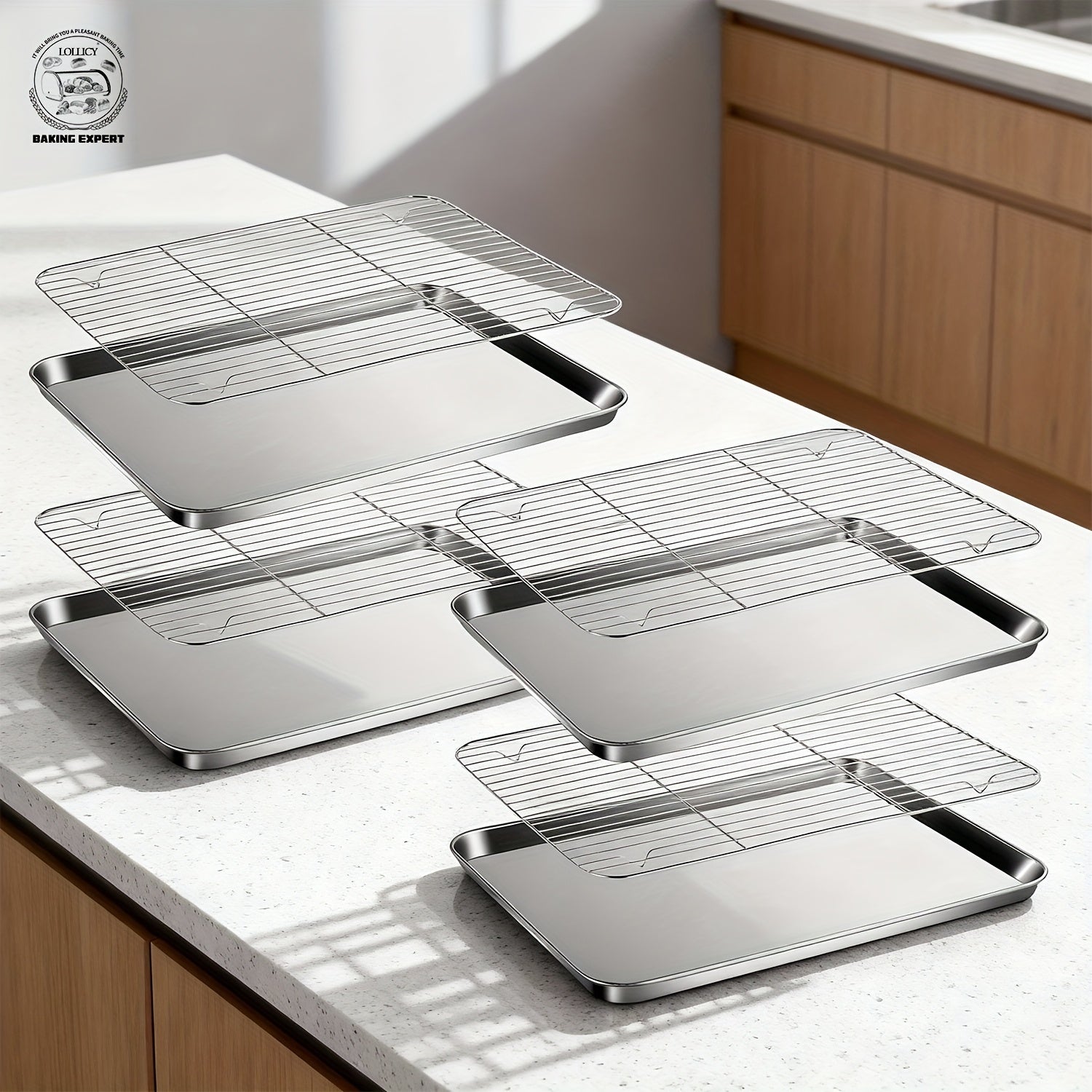 Baking Sheet and Rack Set Stainless Steel Half Sheet Pan with Cooling Rack Heavy Duty Rust Free Dishwasher Safe for Cookie Baking Roasting Grilling 2 3 4 Pan Options