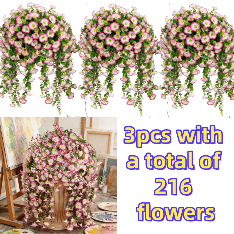 Artificial Rose Vine Hanging Garland 3pcs 216 Flowers - High-Density UV-Resistant Faux Rose Flower Vines with Realistic Roses & Foliage for Garden, Wedding, Porch, Terrace & Wall Decor, Multiple Colors