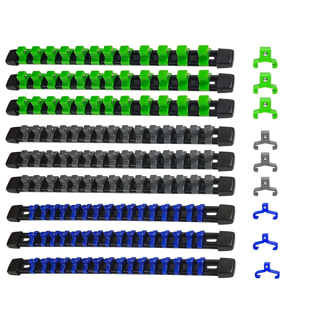 Socket Organizer Set with Rails ¨C Heavy Duty ABS Socket Holder Rack for 1/4¡±, 3/8¡± & 1/2¡± Drive ¨C Tool Storage Kit for Toolbox, Garage & Workshop Organization (6, 9 or 18 Piece)