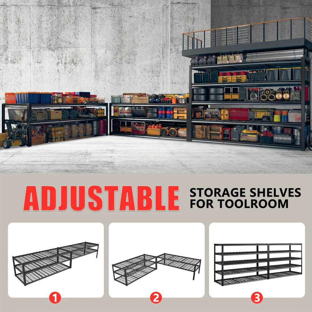 Heavy Duty 5 Tier Metal Shelving Unit Adjustable Up to 3000LBS for Garage Workshop Commercial Storage Rack No Bolt Easy Assembly Black