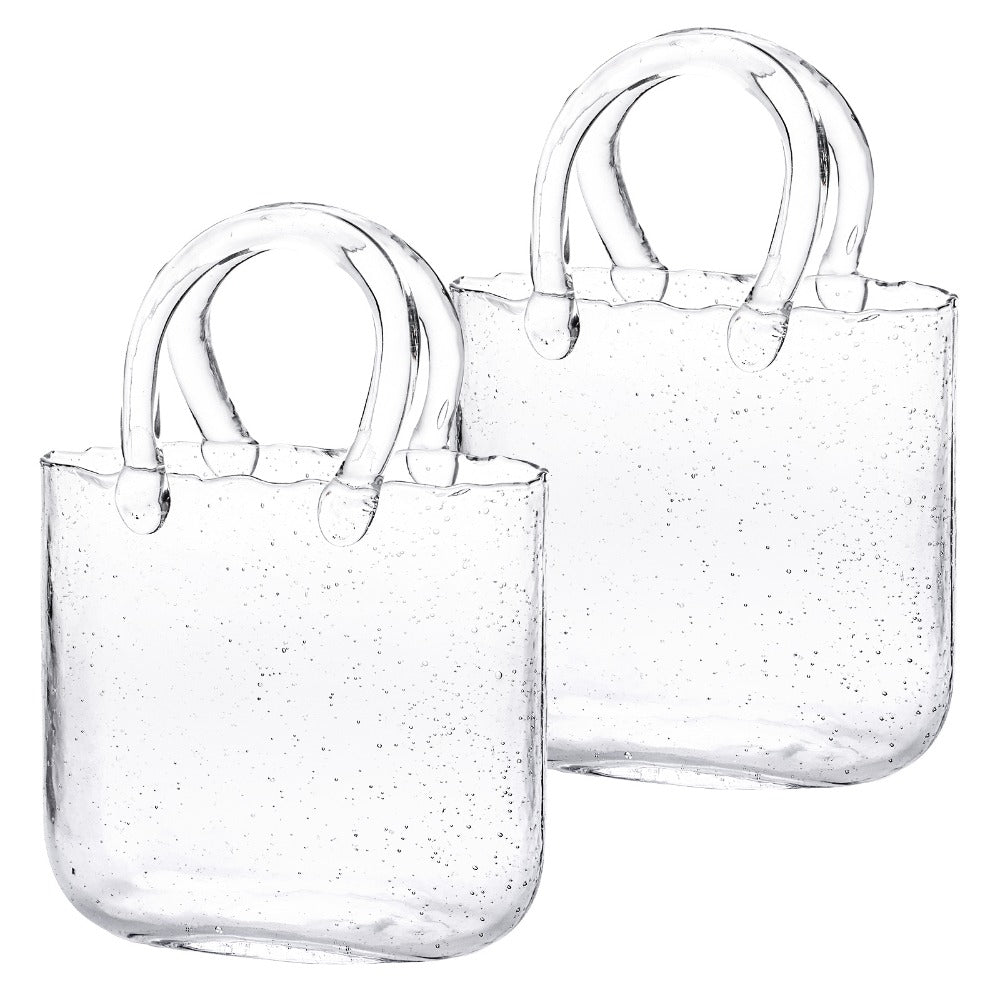 Glass Purse Vase for Flowers ¨C Handbag Shape Clear Decorative Flower Vase, Home Table Decor, Gift