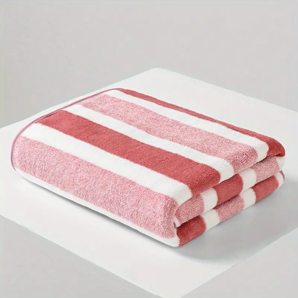 Striped Bath Towel Set 1 or 4 Pack 346GSM - 100% Polyester Super Soft Skin Friendly Absorbent Quick Dry | 70x140cm 27.6x55.1in | Green Gray Red Multi-Color | Home Bathroom Beach Essentials