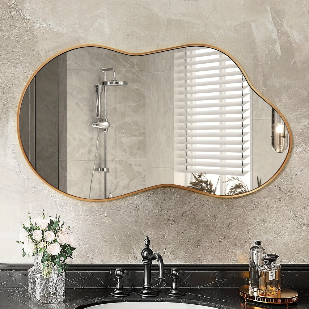 Boho Irregular Wall Mirror - Gold Aluminum Alloy Frame Asymmetrical Decorative Mirror for Bathroom Bedroom Living Room Entryway Cloakroom Wall Decor