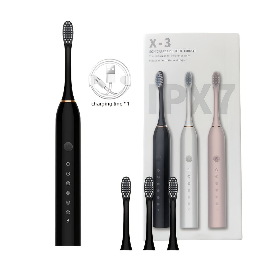 Rechargeable Electric Toothbrush with 6 Cleaning Modes & Smart Timer ¨C USB Sonic Toothbrush for Adults, Replacement Heads Included, 3 Colors, Whitens Teeth & Protects Gums, Great Family Gift