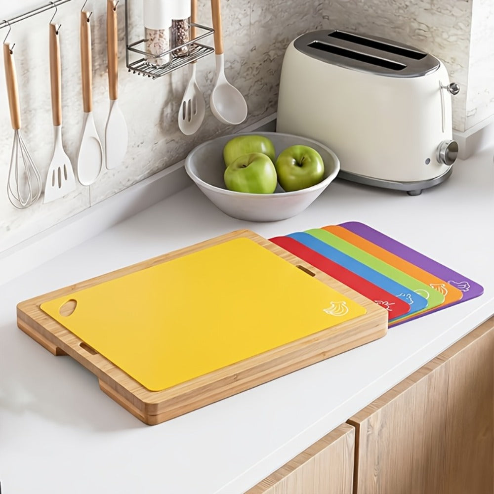 Bamboo Cutting Board Set for Kitchen ¨C Food-Safe Cheese Platter & Charcuterie Board for Meat, Cheese, Bread, Vegetables & Fruits, Perfect Home Kitchen Gadget or Housewarming Gift, 1pc or 7pcs Set