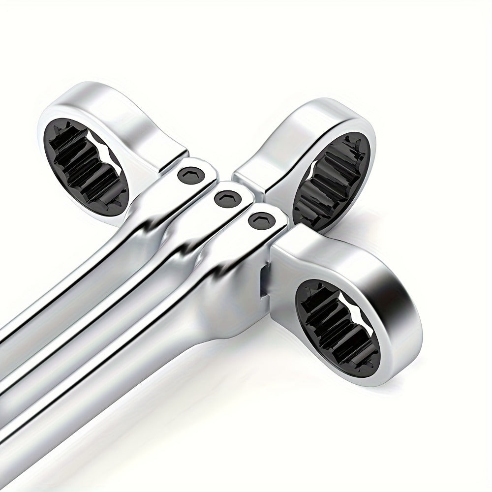 Ratchet Wrench Set 5pcs Flexible Head 6-10mm Metric Chrome Vanadium Steel 72-Tooth Combination Wrench Open Closed End for Automotive Bicycle Home Repair Mechanic Hand Tool Kit Silver