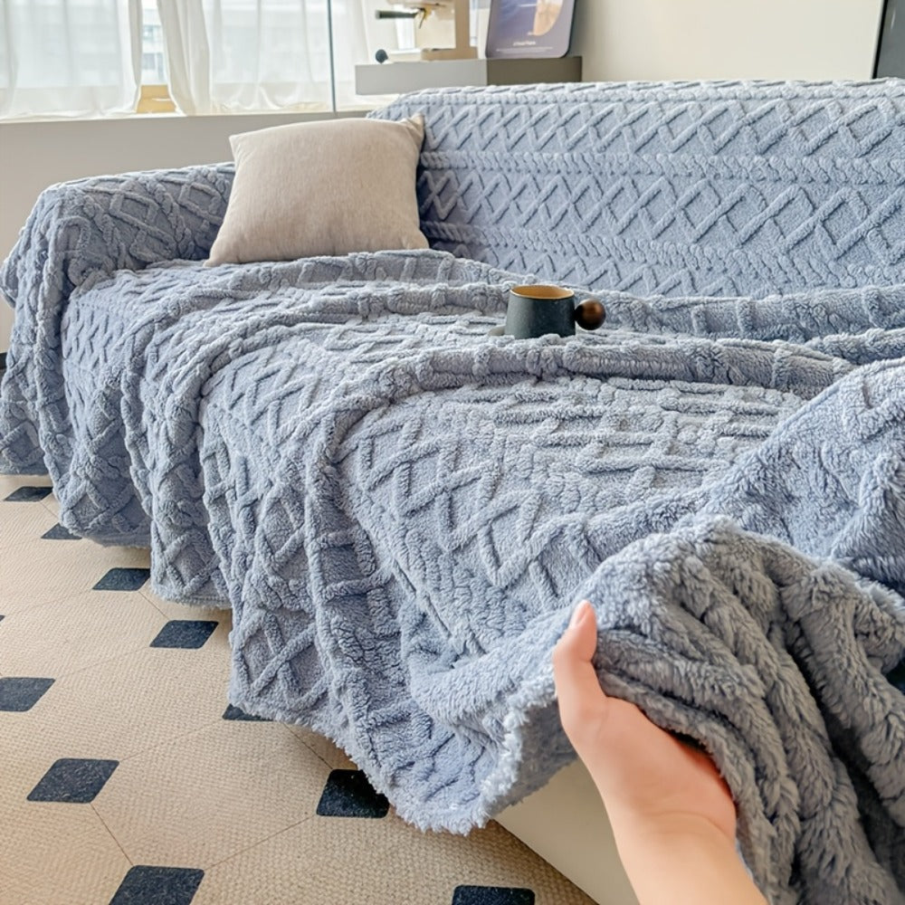 Sofa Throw Cover Shu Velveteen - 300GSM Soft Plush Couch Slipcover Pet Friendly Machine Washable Solid Color Protector for Armchair Loveseat Sectional Sofa, 3 Sizes 5 Colors