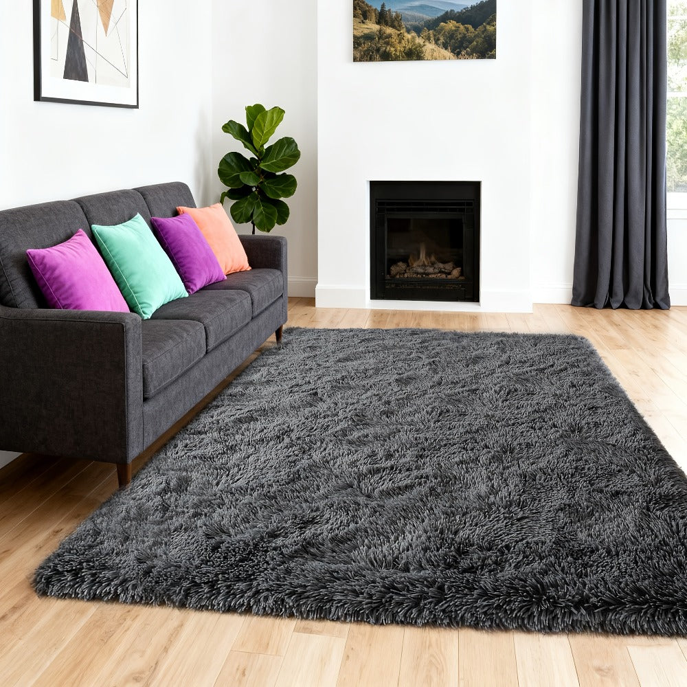Fluffy Area Rug 4x6 - Soft High Pile Shaggy Carpet Non-Slip Indoor Floor Mat for Bedroom Living Room Dining Room, Blue & Tie Dye Rainbow Purple