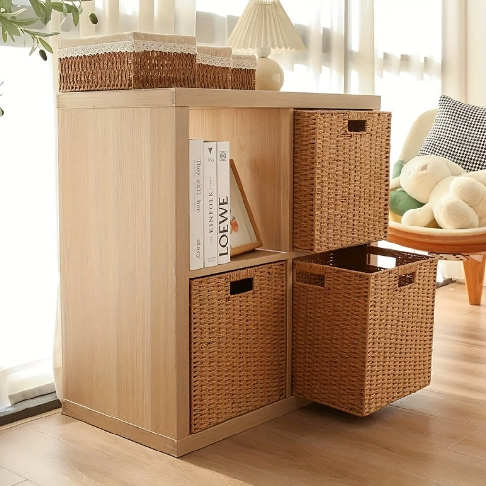Rattan Storage Basket Foldable Square Wicker Laundry Hamper with Frame Natural Handwoven Organizer Bin for Bedroom Living Room Bathroom Clothes Toys