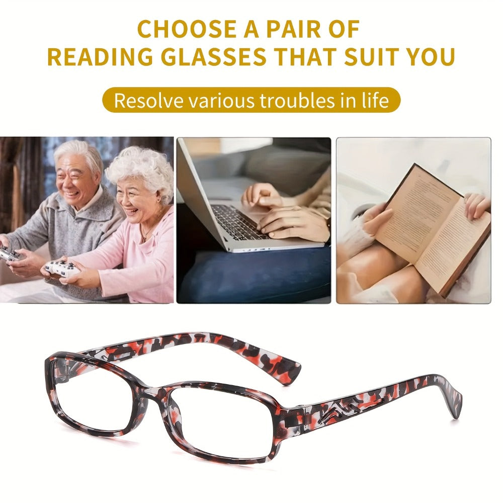 Reading Glasses 5 Pairs Square Fashion Printed Multicolor Frames Men Women 1.0X-4.0X Magnification High Definition Lenses Daily Office Use