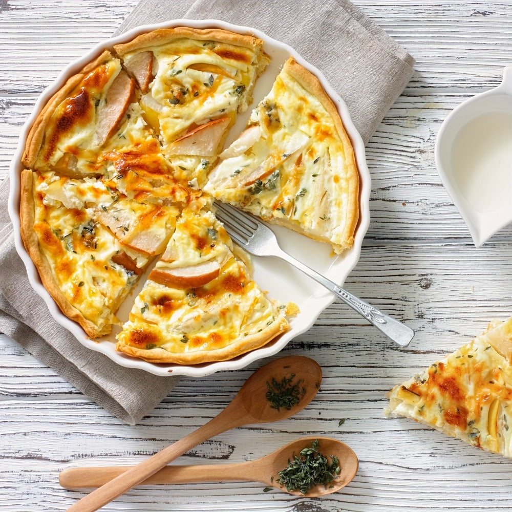 Ceramic Quiche Pan Set of 2, 9.5 Inch Fluted Tart Dish for Oven Baking, Non-Stick Pie Dish for Quiche Lorraine, Chicken Pot Pie, Tart, Flan