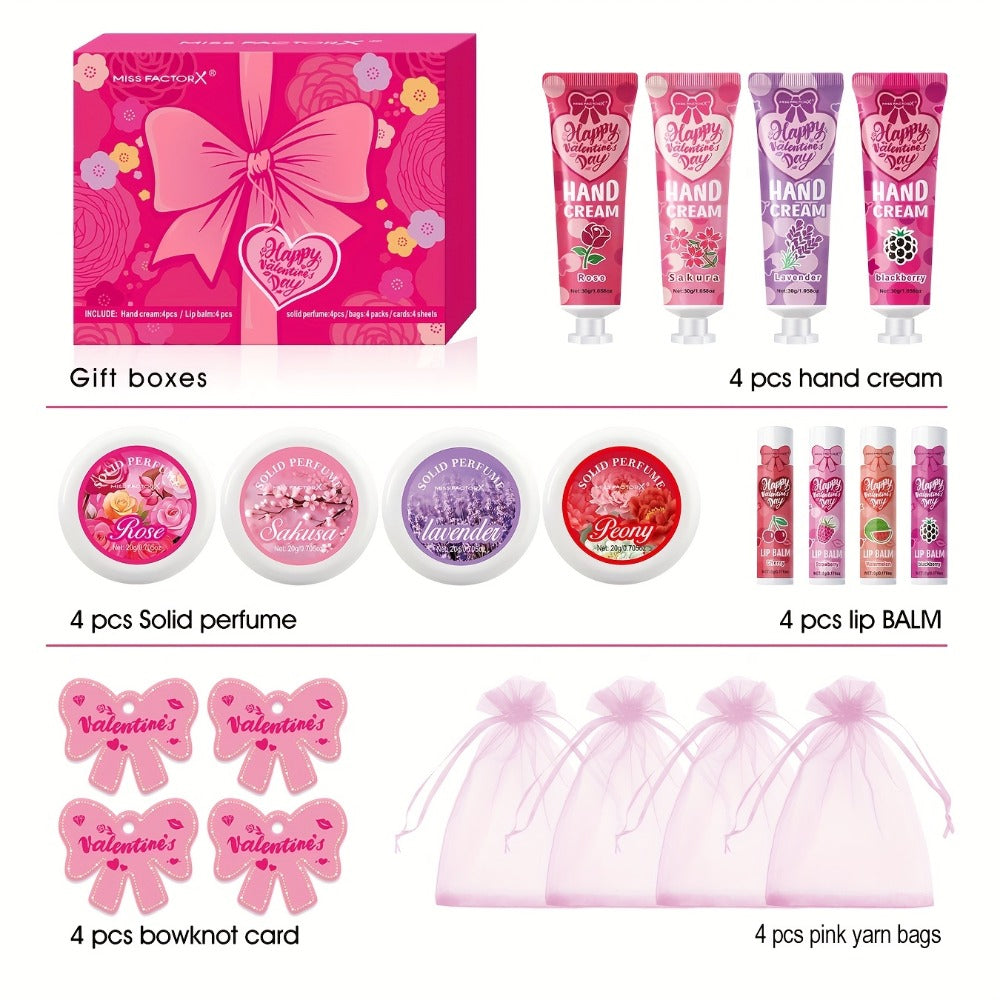 20pcs Beauty Gift Set Lip Balm Hand Cream Solid Perfume Pink Gift Bag Glossy Finish All Skin Types Holiday Party Mother's Day Wedding Bridesmaid Favors