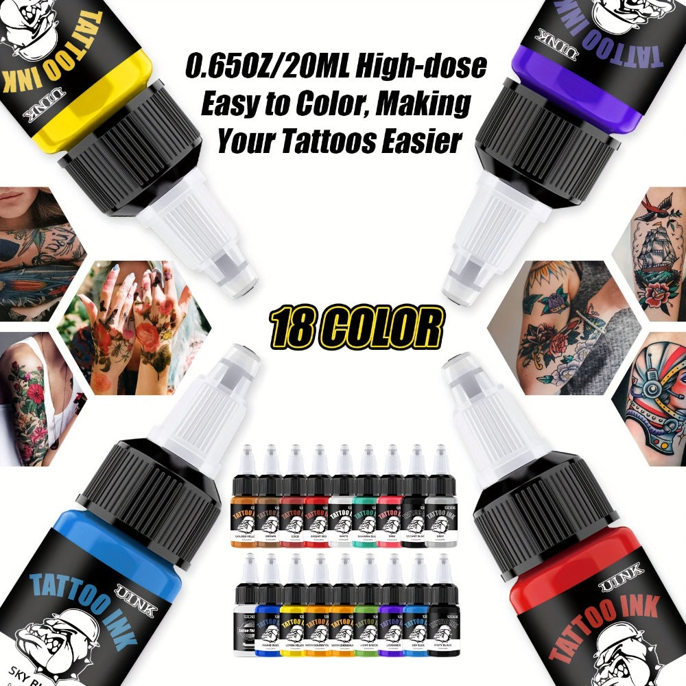 Tattoo Ink Set Professional 7 & 18 Colors 20ml Large Bottle Tattoo Cartridge Ink Kit for All Tattoo Styles Vivid Colors Long Lasting Safe Formula for Beginners & Artists