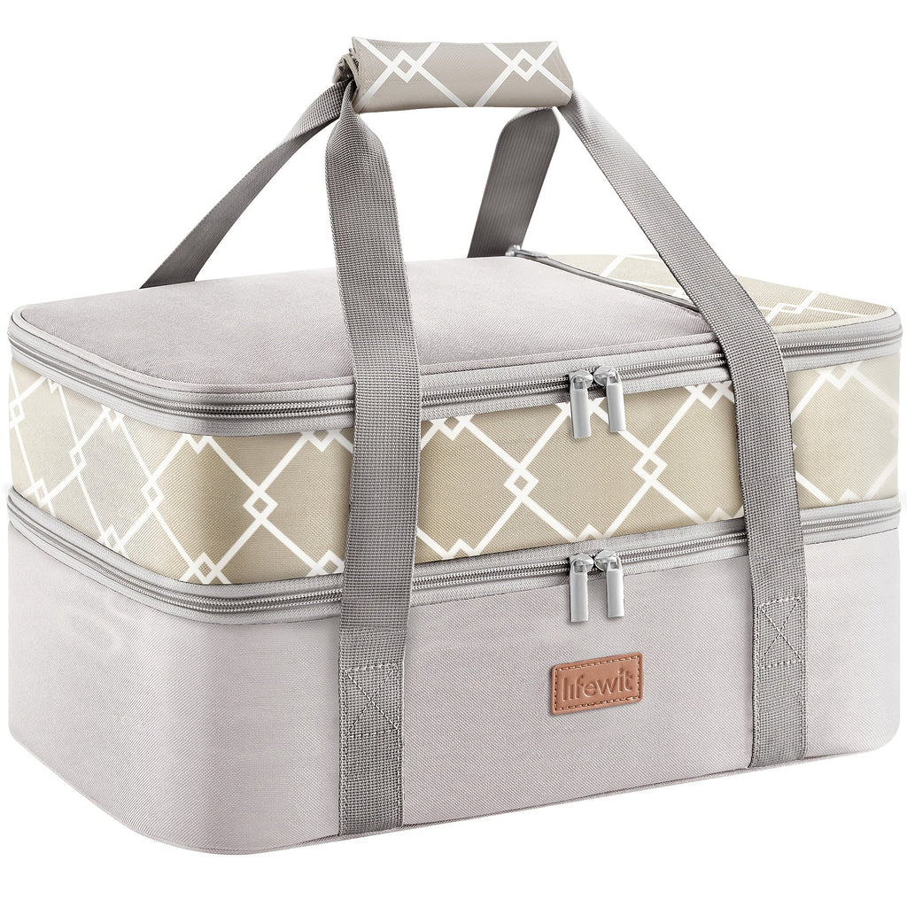 Insulated Casserole Carrier for Hot or Cold Food - Casserole Dish Carrying Case with Leak Proof Aluminum Foil Lining Fits 9x13 Baking Dish, Portable Food Warmer Bag for Potluck Picnic Cookout and Party, Single or Double Decker in 5 Colors