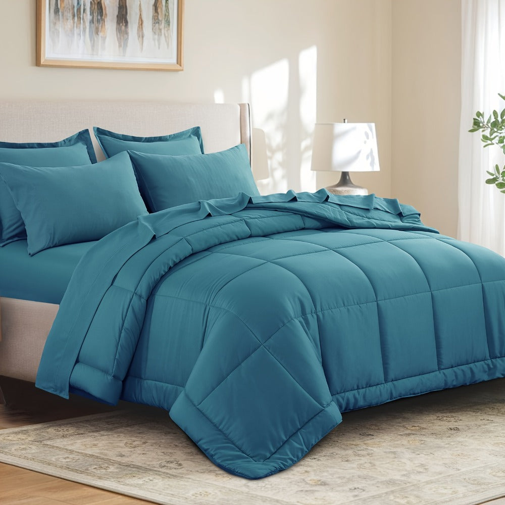 7 Piece Comforter Set Luxury Soft Fluffy Bedding All Season Bed in a Bag with Comforter Fitted Sheet Flat Sheet Pillowcases Hypoallergenic Breathable Easy Care Queen King Twin XL Full