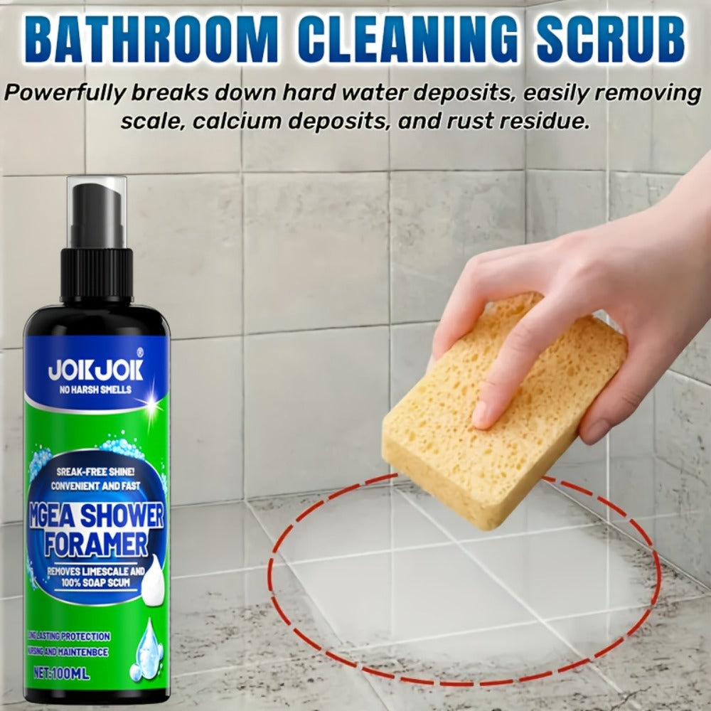 Bathroom Cleaner with Sponge 3.38oz - Deep Cleaning Stain Removal Scrub for Tiles Tub Fixtures - Removes Soap Scum Hard Water Stains Mildew - Multi-Surface Bath Cleaner Shiny Streak-Free Finish