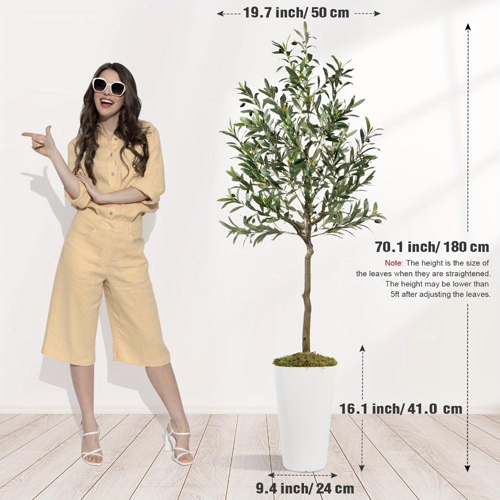 Artificial Olive Tree Indoor 5FT 6FT 7FT 8FT Potted Faux Olive Tree with Lifelike Trunk Branches Silk Leaves Fruits ¨C Large Fake Plant for Living Room Office Home Decor