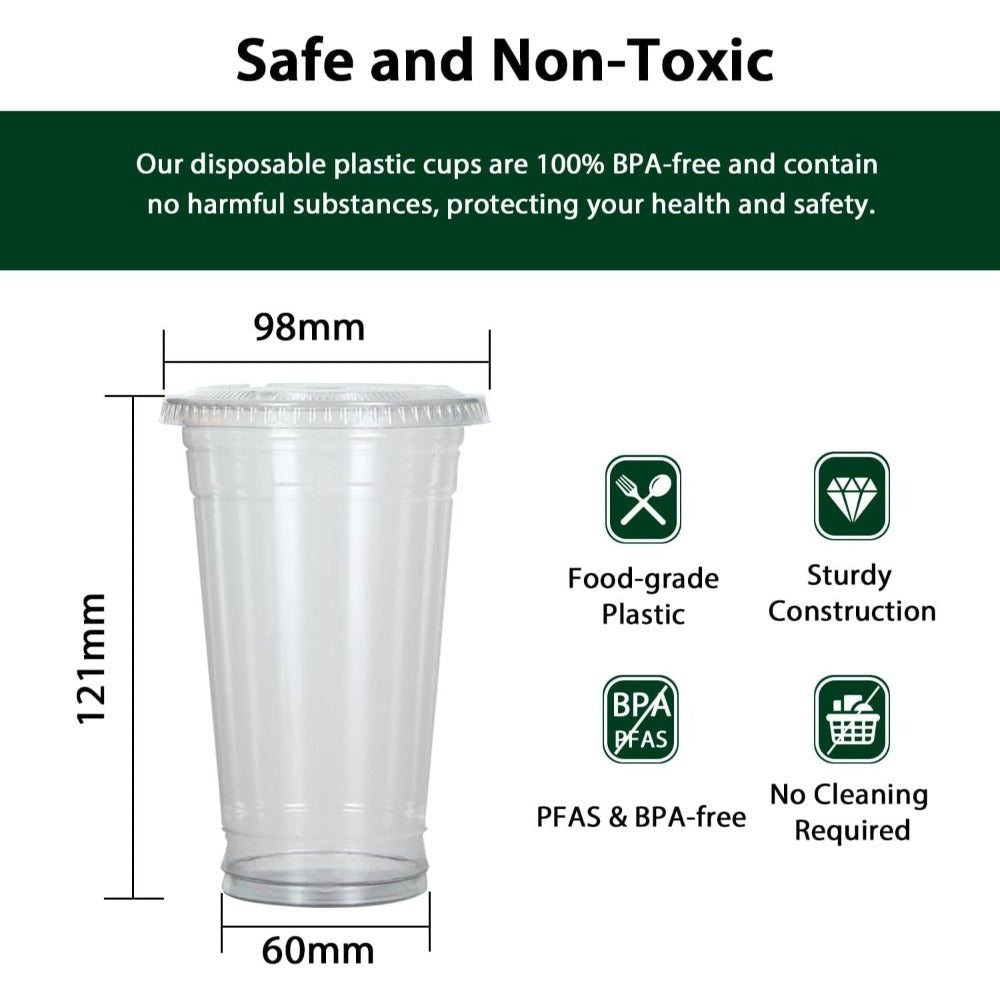 Disposable Clear Plastic Cups with Flat Lids ¨C 16oz & 24oz PET Crystal Cold Drink Cups for Iced Coffee, Smoothie, Bubble Tea, Party Supplies, Thanksgiving Halloween Christmas ¨C 100 or 500 Pack