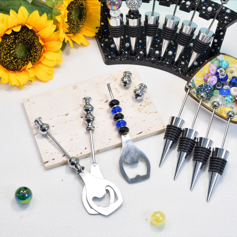Beadable Beer Bottle Opener Set Bulk Decorative Beaded Wine Stopper Reusable DIY Party Gift for Wedding Bar Festival 10 or 20 Pieces