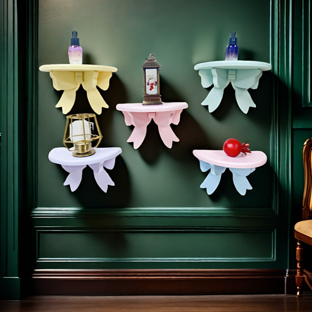 Floating Wooden Wall Shelf with Bow Design - Wall-Mounted Storage Rack for Bathroom Kitchen Living Room Bedroom Decor