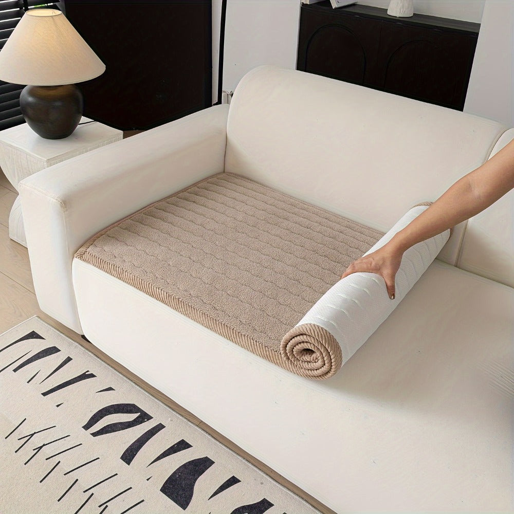Plush Sofa Cover Bohemian Style Thickened Short Plush Non-Slip Machine Washable Pet Friendly Sofa Slipcover for Living Room Bedroom Office - Armrest Pad to 4 Seater