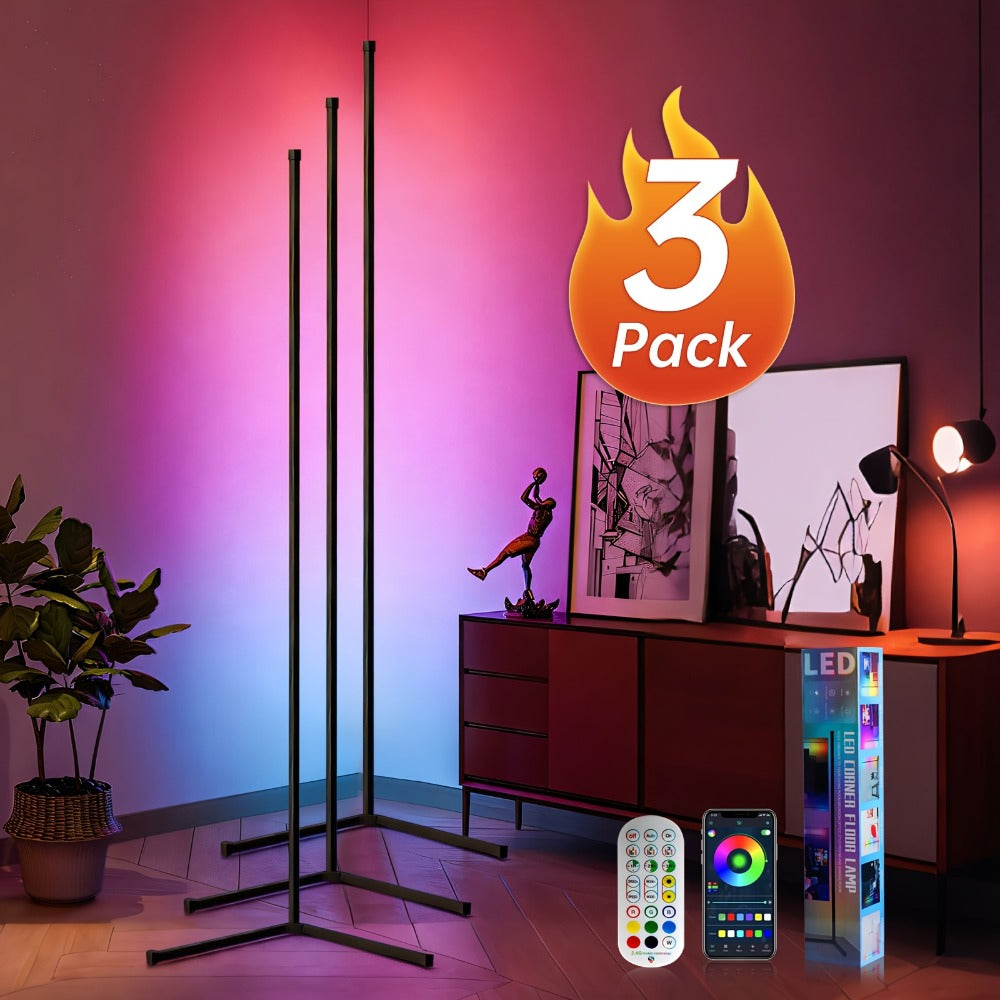 RGB Smart Floor Lamp 56 Inch ¨C 16 Million DIY Color Changing with App & Remote Control, Music Sync, 4 Modes, USB Powered for Game Room, Christmas & Halloween Decor (1, 2 or 4 Pack)