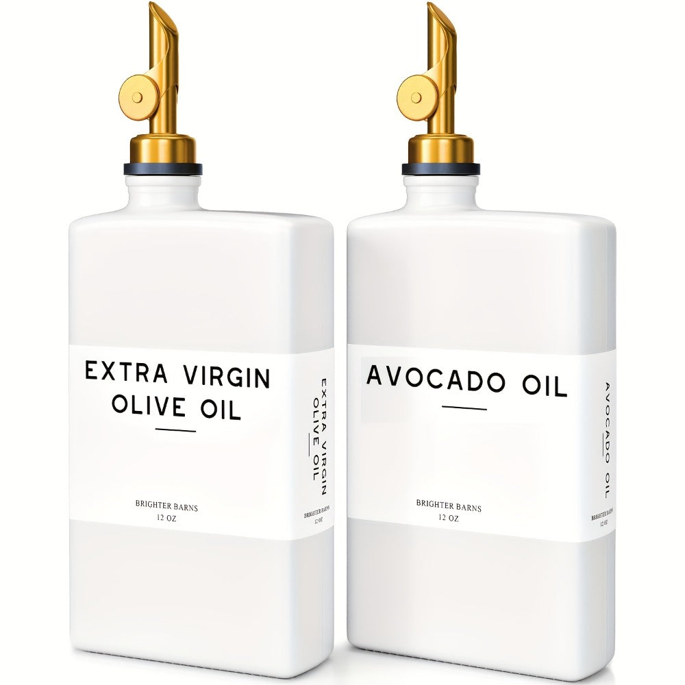 Glass Oil Dispenser Bottle 350ml - Olive Oil Vinegar Soy Sauce Coffee Syrup Dispenser for Kitchen, Rectangular Stable Design, Set of 2 or 4, Gold Silver Black White