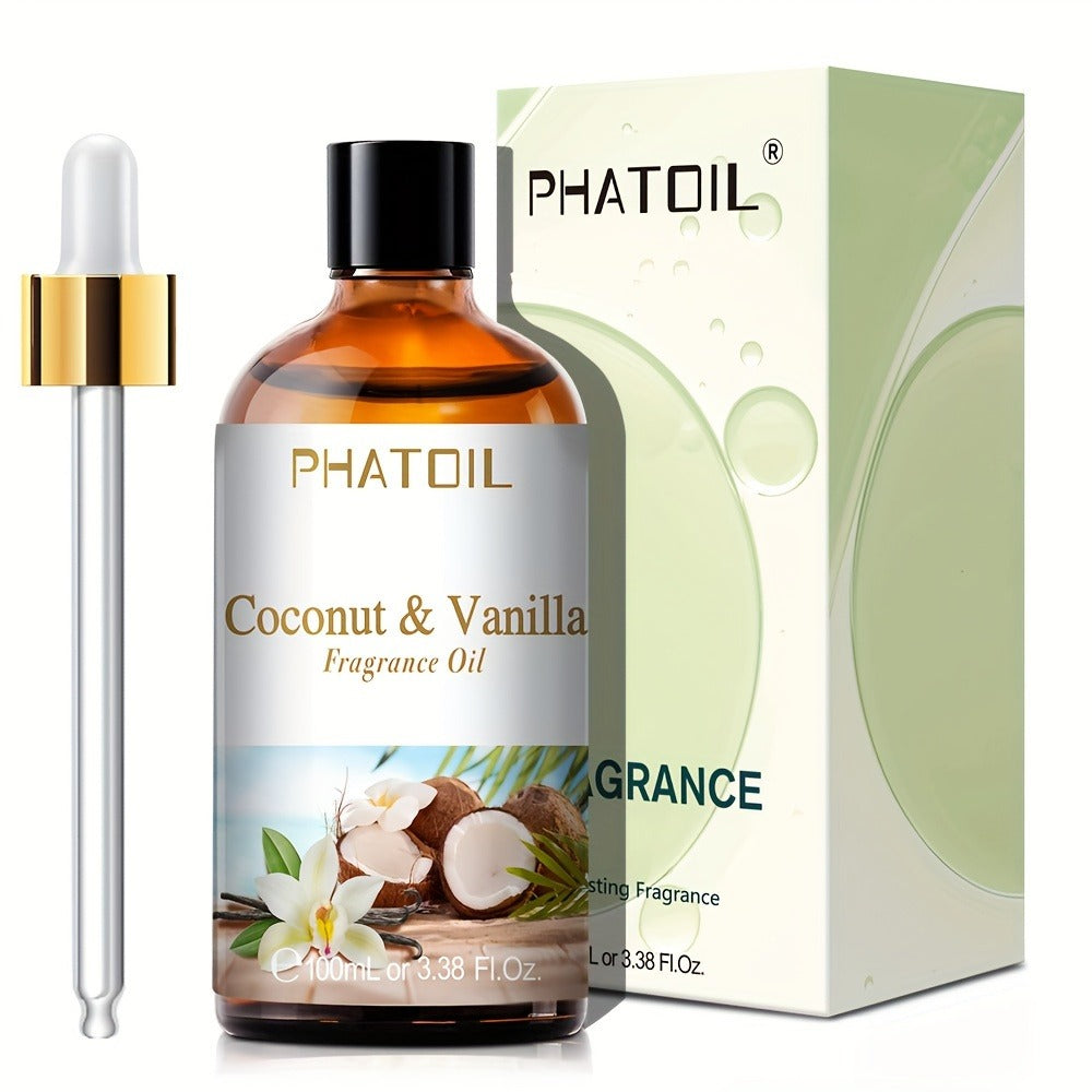 Fragrance Oil for Diffuser - PHATOIL 100ml Coconut & Vanilla Scented Oil for Humidifier, Candle Making, Soap, Aromatherapy, Reed Diffuser, Home & Office Air Freshener, Long Lasting Scent