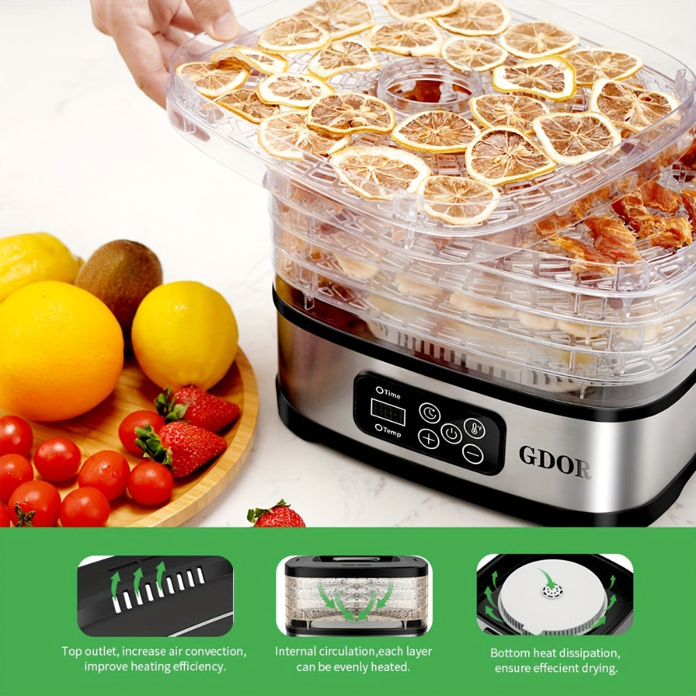 Food Dehydrator Machine 5-Tray with 72H Timer & LED Display ¨C Adjustable Temperature Control, BPA-Free, Includes Mesh Screen, Fruit Roll Sheet & Recipes, for Jerky, Fruit, Veggie, Herb & Dog Treats