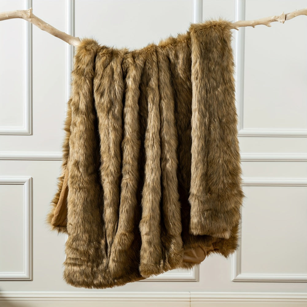 Long Hair Fluffy Reversible Plush Velvet Throw Blanket ¨C 300-350gsm Soft Elegant Throw for Couch & Bed, 6 Colors, 2 Sizes