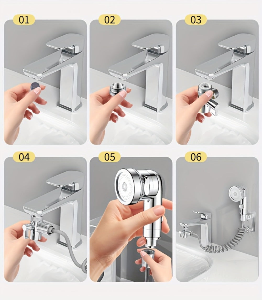 Faucet Extender Pull-Out Retractable Showerhead for Washbasin - Hot & Cold Compatible Hair Washing Sink Sprayer, Basin Extension Attachment for Bathroom Sink, 1-Speed & 3-Speed Options
