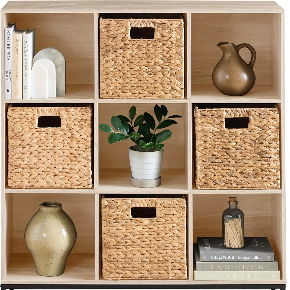 Water Hyacinth Storage Baskets 11in - Handwoven Stackable Cube Baskets for Shelves Closet Laundry, Natural Wicker Organizer Bins