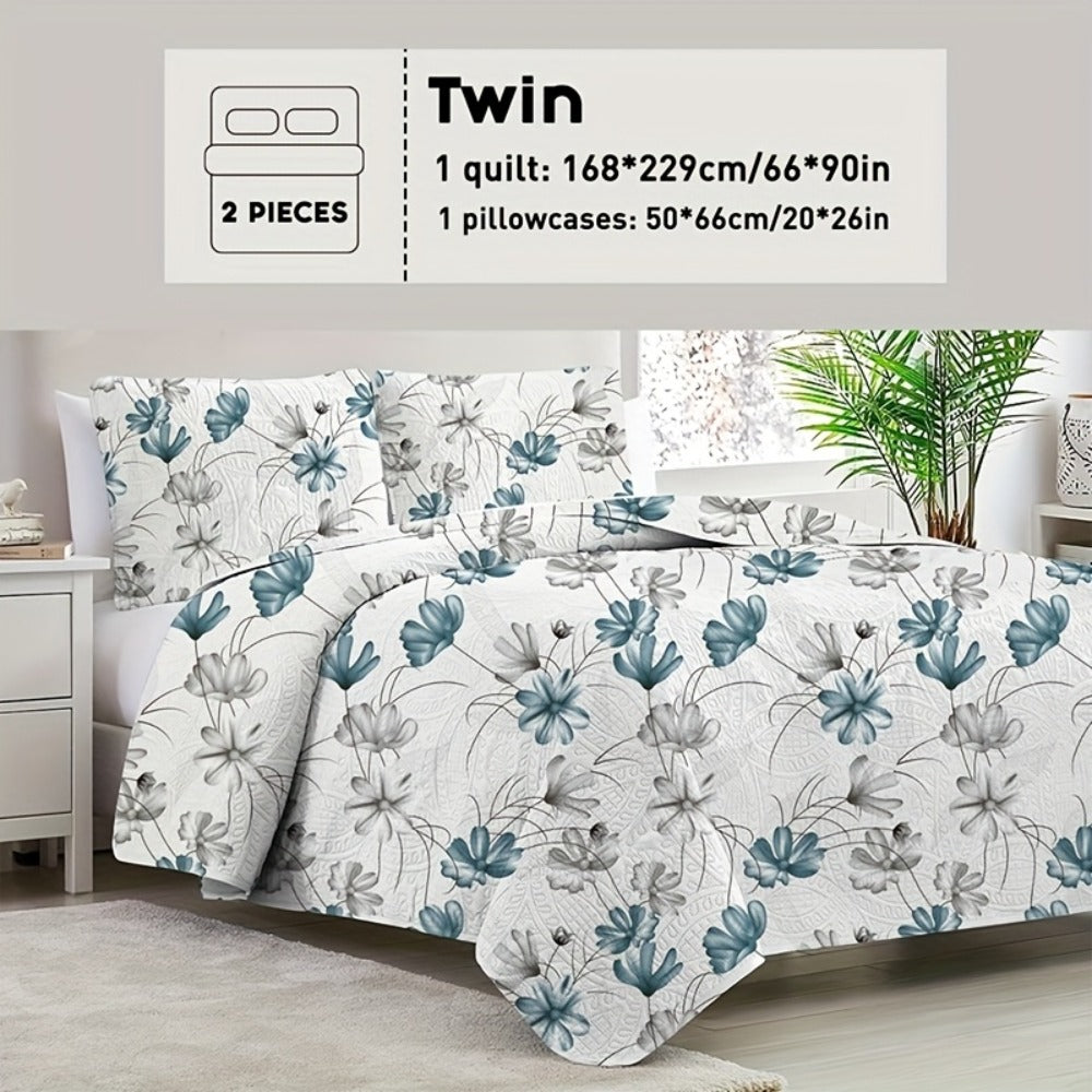 Reversible Floral Comforter Quilt Set ¨C Soft Microfiber Botanical Bedding, Twin Full Queen King, All Seasons ¨C White, Blue, Pink & More
