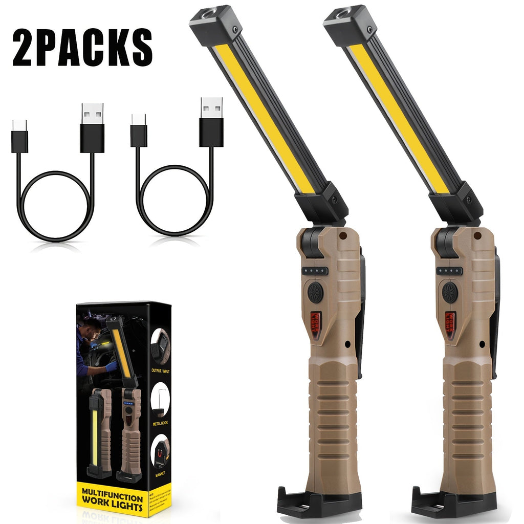 COB LED Work Light Magnetic Base Rechargeable USB 20000 Lumens 7 Modes 180¡ã Rotation Portable Hanging Flashlight with Built-in Battery Power Bank Function for Workshop Garage Car Repair 1/2/4 Pack