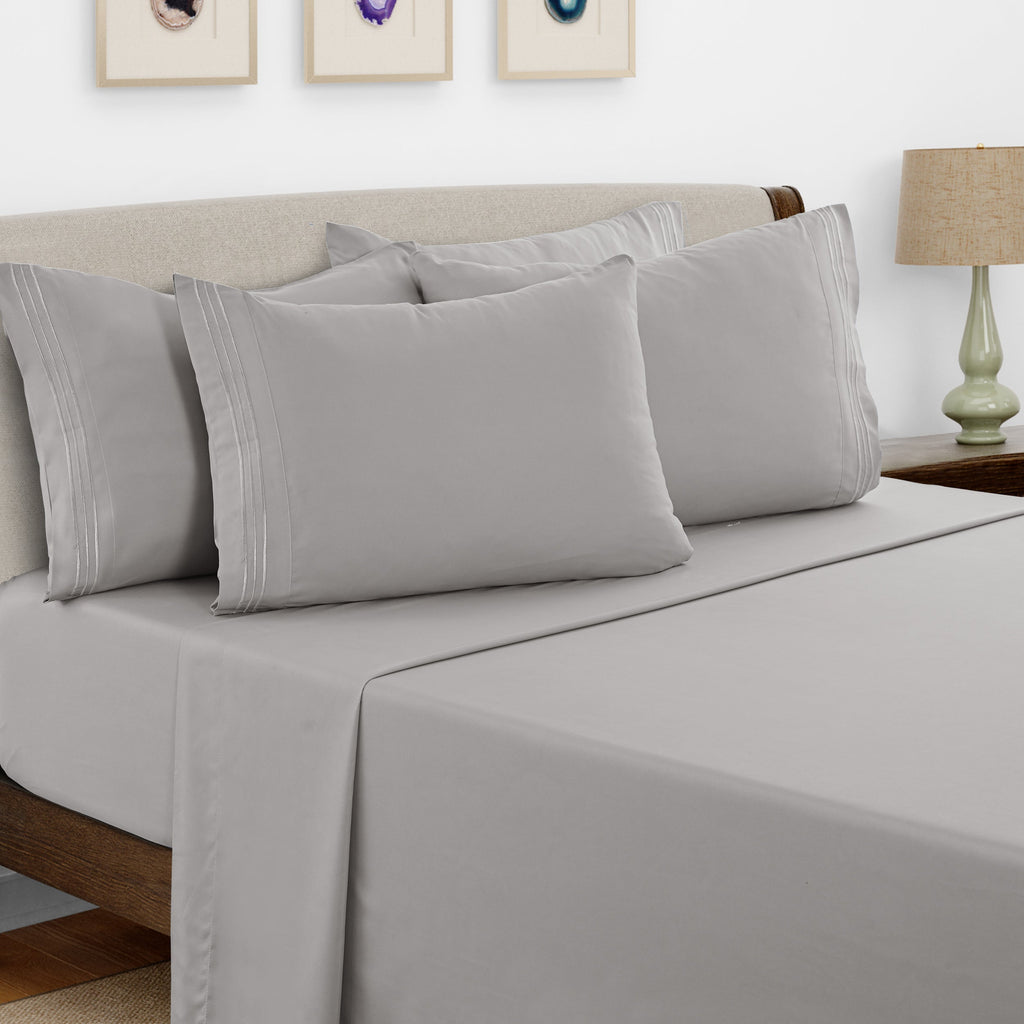 Bed Sheets Set 6 Piece - Soft Brushed Microfiber Fitted Sheet with 16¡± Deep Pocket, Flat Sheet & Embroidered Pillowcases, Hotel Luxury Cooling Bedding, All Seasons, 20 Colors