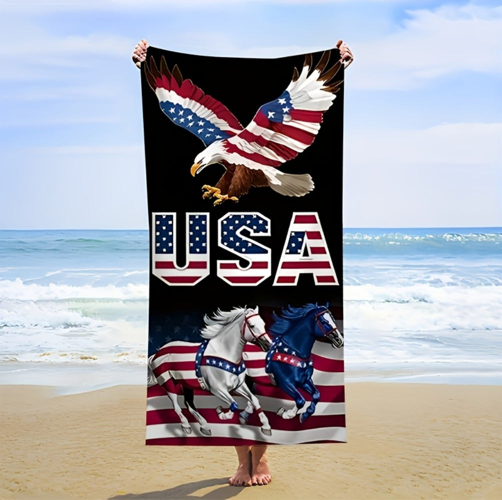 Patriotic Beach Towel American Flag Eagle Design Quick Dry Lightweight Soft Absorbent Polyester Pool Swim Towel USA 4th of July Gift
