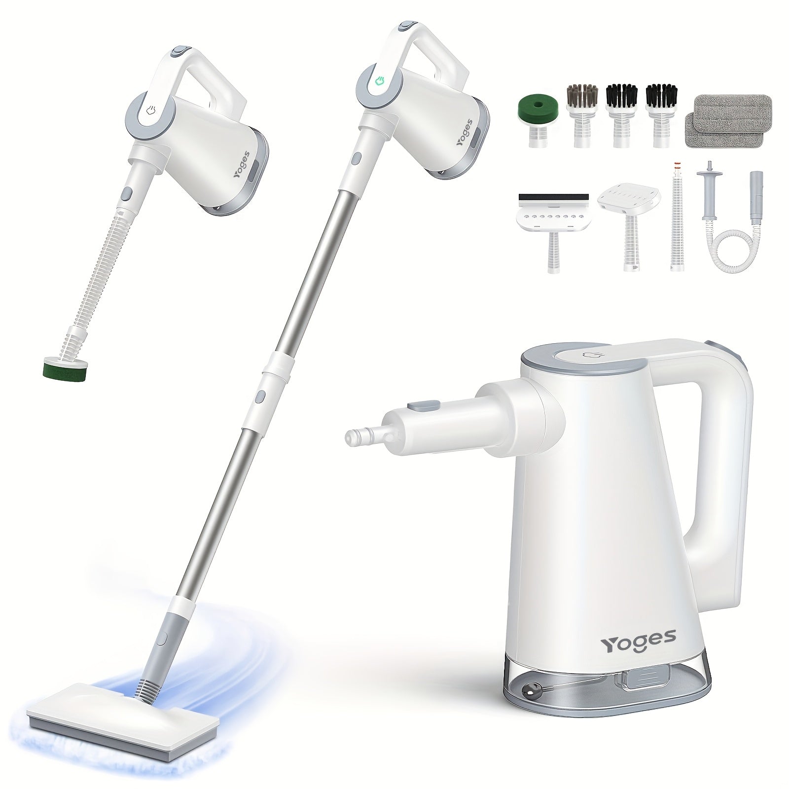 Steam Mop with Detachable Handheld Steam Cleaner 10-in-1 Multi-Purpose Attachments - 2 Pads, Carpet Cleaner for Home, Tiles, Grout, Windows, Kitchen & Bath, Powerful Floor & Sofa Steamer, 4 Colors