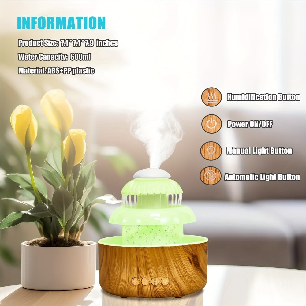 Cool Mist Humidifier with Raining Sound & 8-Color Night Light ¨C 10-Hour Runtime, Essential Oil Diffuser, Air Humidifier for Bedroom, Home & Office, White Noise Sleep Aid, Ambient Mood Light, White