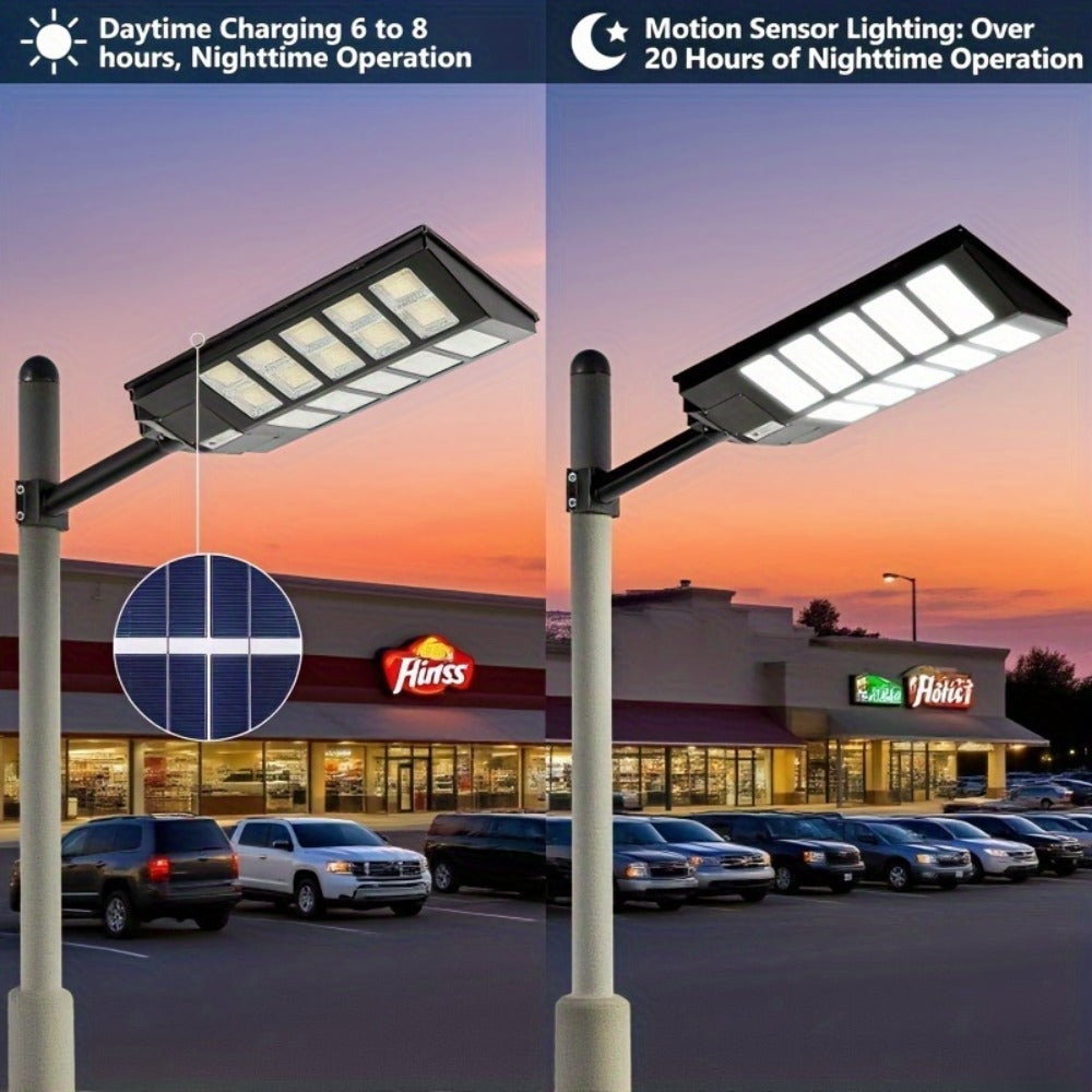 Solar Street Lights Outdoor 800 LED IP54 Waterproof with Motion Sensor ¨C 6500K Dusk to Dawn Flood Light, Remote Control, Adjustable Brightness & Timer for Parking Lot Yard Garage Driveway Rural Area