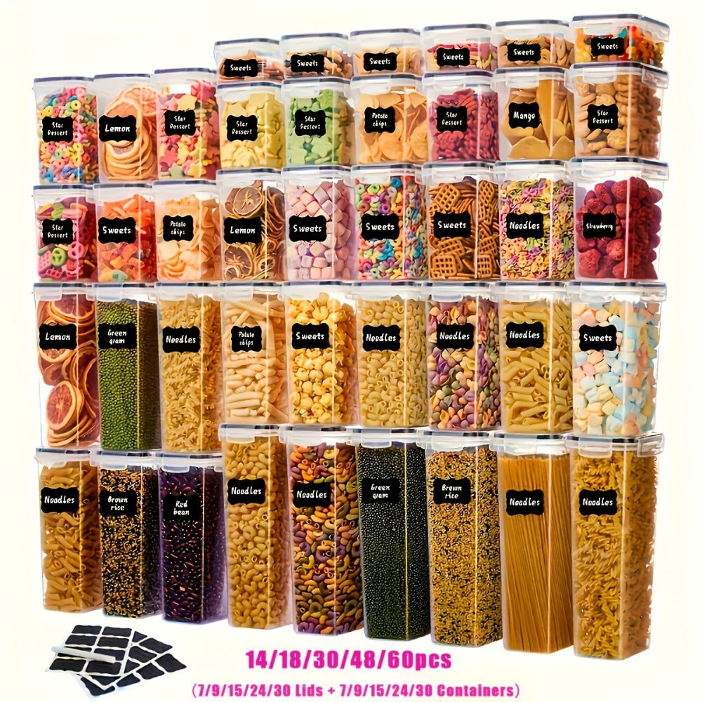 Airtight Food Storage Containers with Lids BPA Free Plastic Kitchen Pantry Organizer Set for Rice Cereal Pasta Flour Sugar Spaghetti - 6 14 18 30 48 60 84pcs Flip Top Seal Canister Set