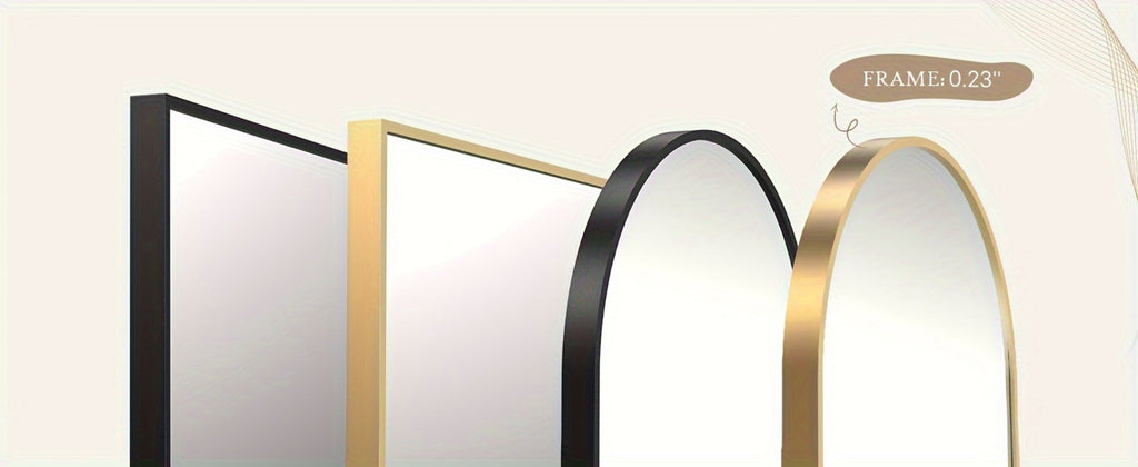 Full Length Floor Mirror with Stand ¨C Arched & Rectangular Full Body Mirror, Aluminum Alloy Frame, Shatter-Proof Nano Glass, Bedroom Living Room Cloakroom Wall Leaning Mirror